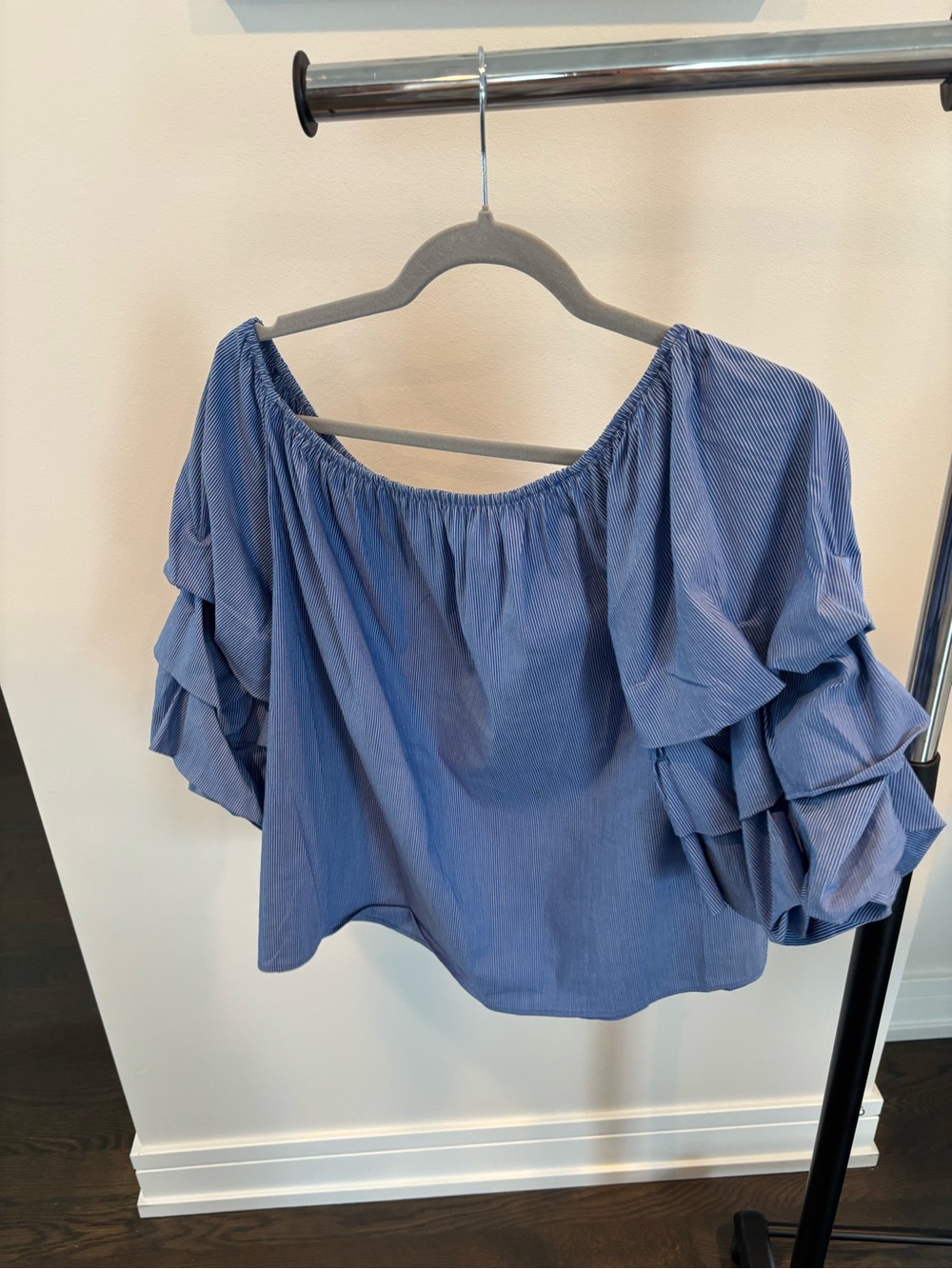 Zara Blue Off-Shoulder Ruffled Sleeve Blouse